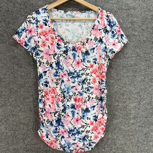 Motherhood Maternity T-Shirt Women M Medium White Floral Short Sleeve Casual